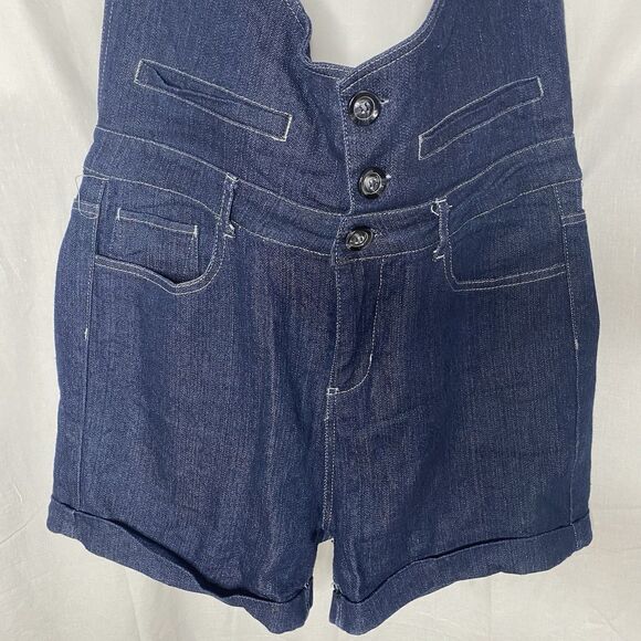 KO KO AILIS Romper Denim Halter Shorts Button Stretch Cuffed Retro Women 14 Blue - Picture 7 of 11